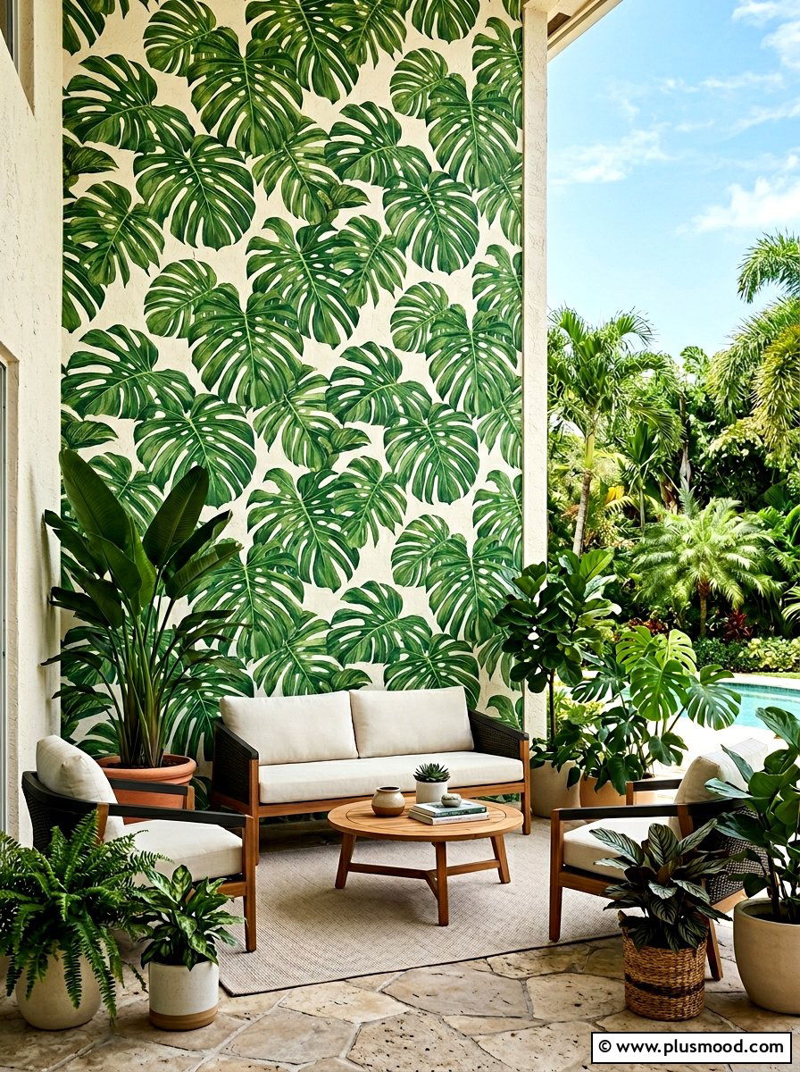 Tropical leaf wallpaper - 25 small backyard ideas for tropical theme