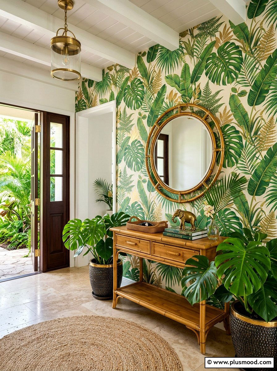 Tropical palm leaf entryway - 25 summer entryway decor ideas