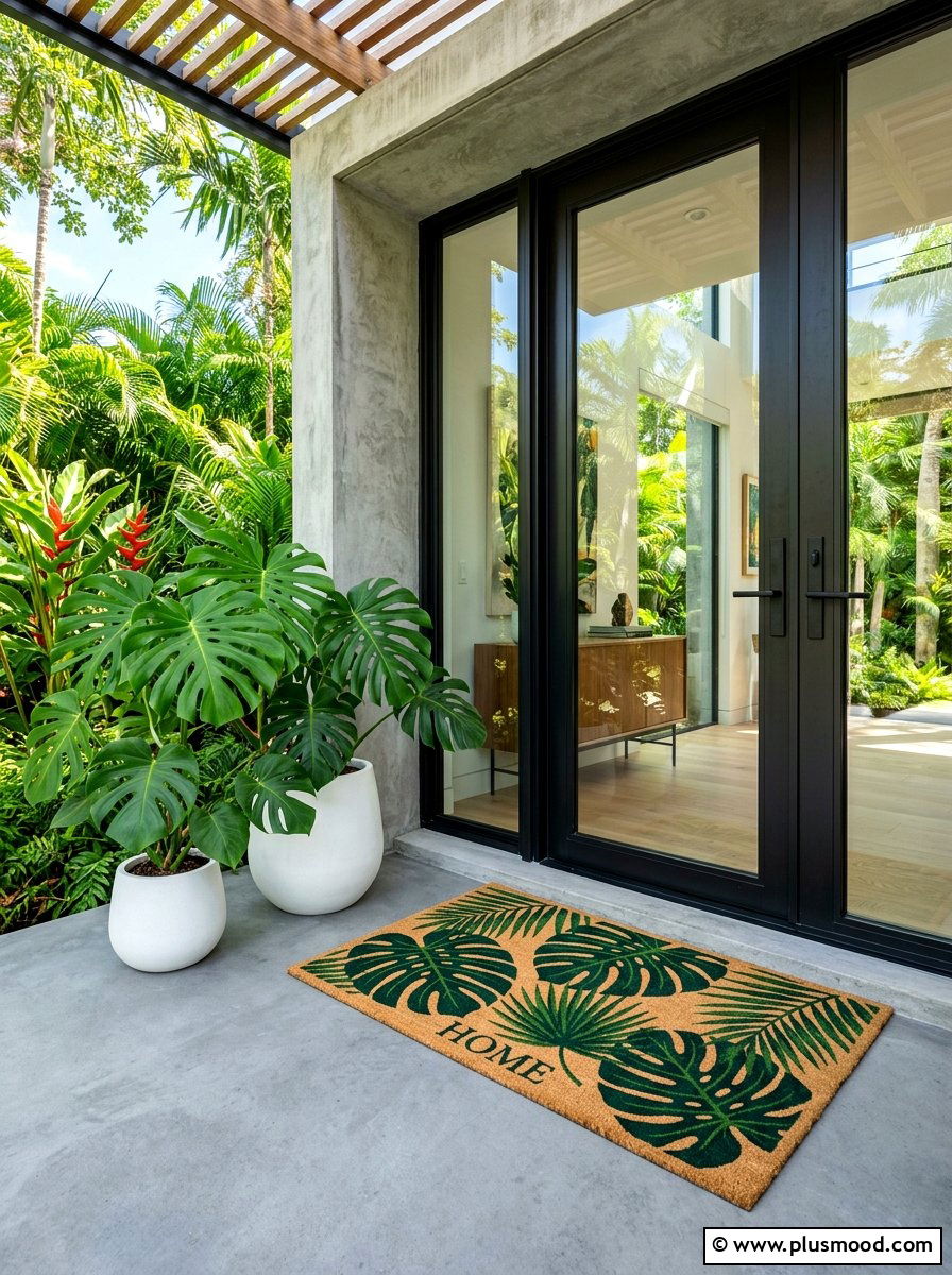 Tropical palm mat - 25 summer welcome mat ideas for summer
