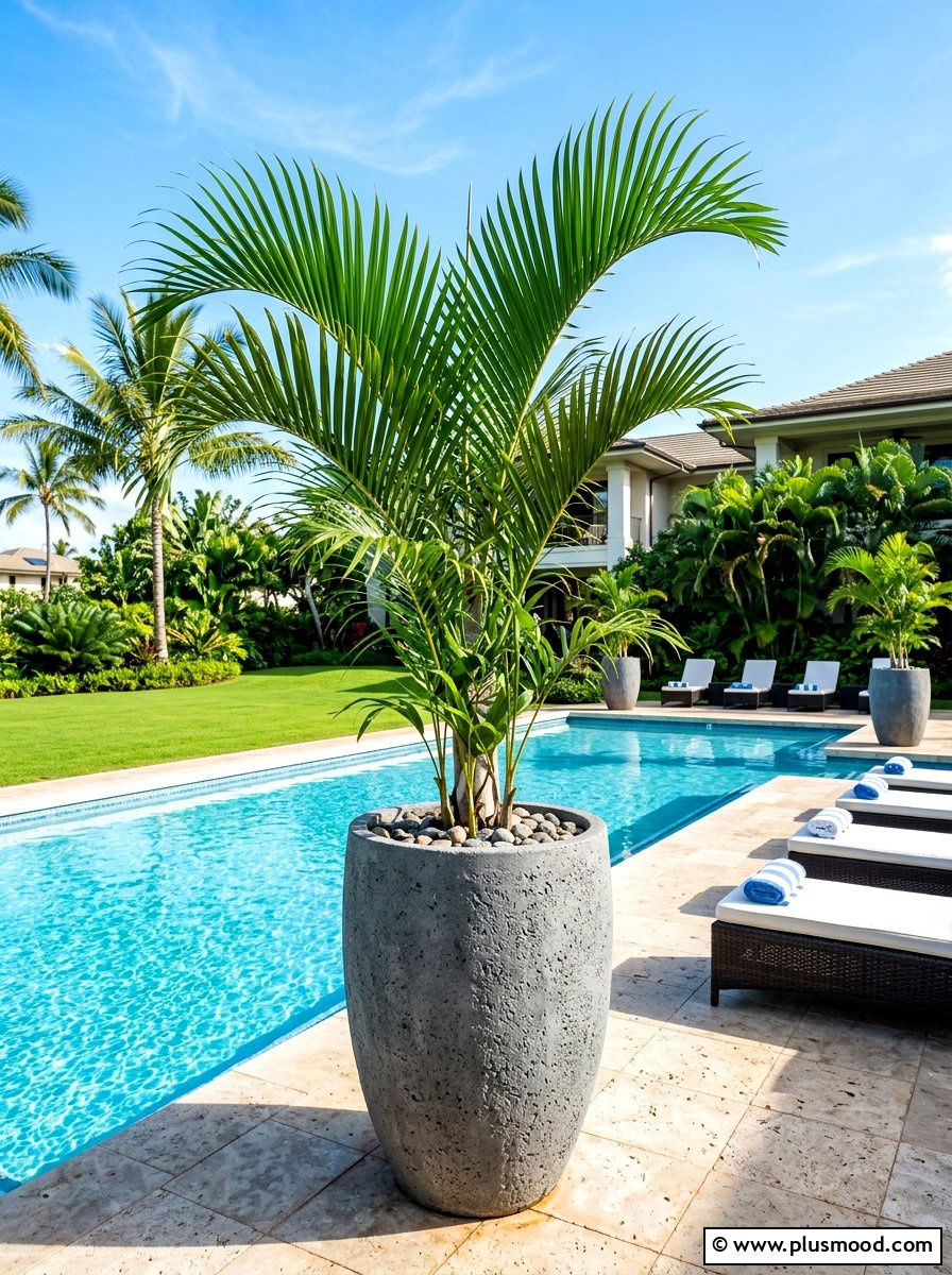 Tropical palm poolside planter - 25 summer poolside planter ideas