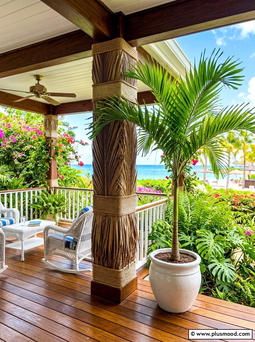 Tropical palm porch column - 25 summer porch column decor ideas