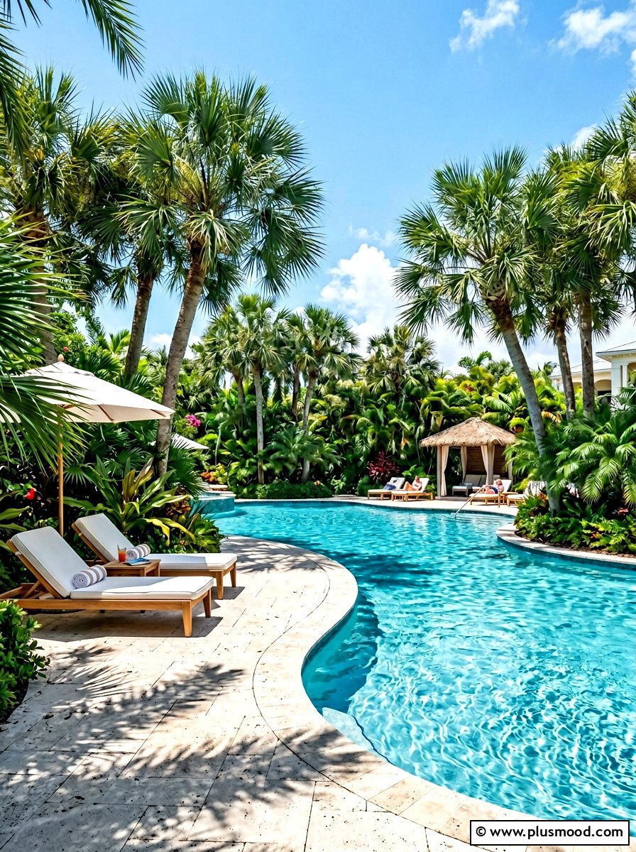 Tropical palm tree landscaping - 25 pool landscaping ideas for saltwater pools