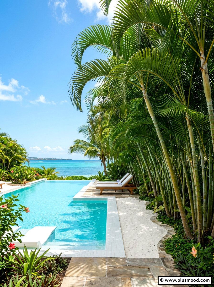 Tropical palm trees - 25 pool landscaping ideas for privacy screen