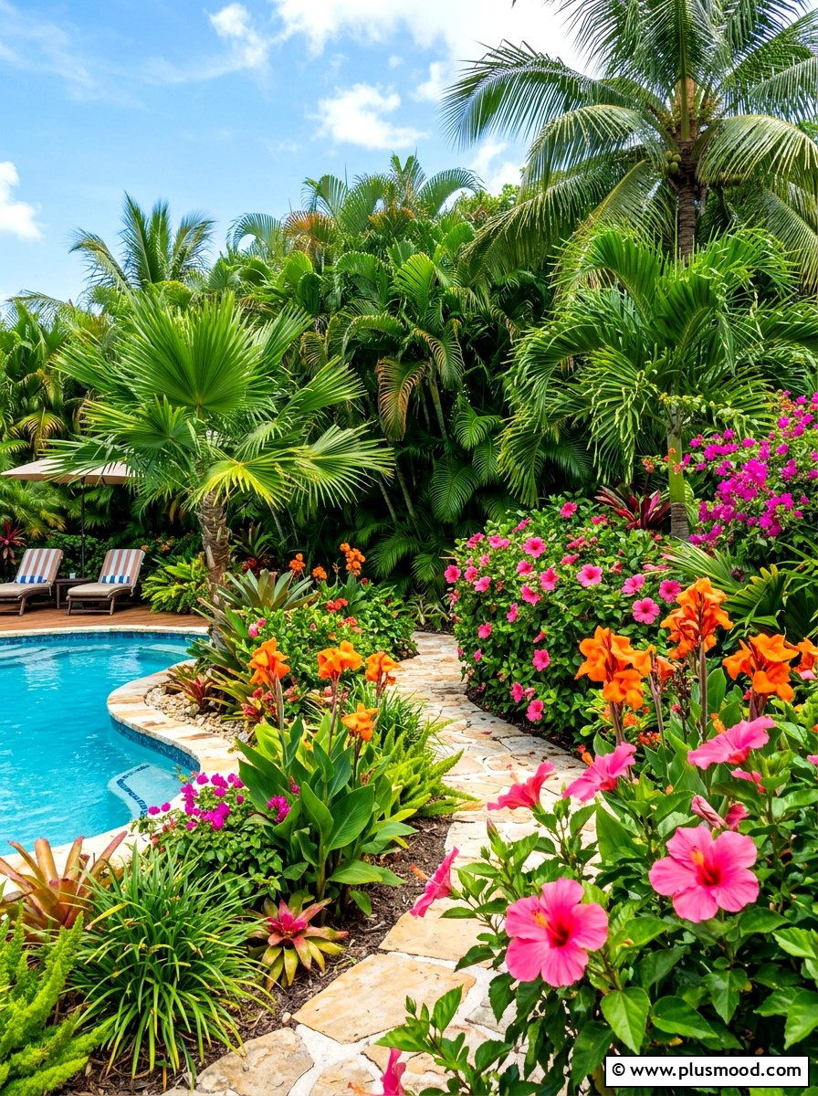 Tropical pink and orange yard - 25 summer color scheme landscaping ideas