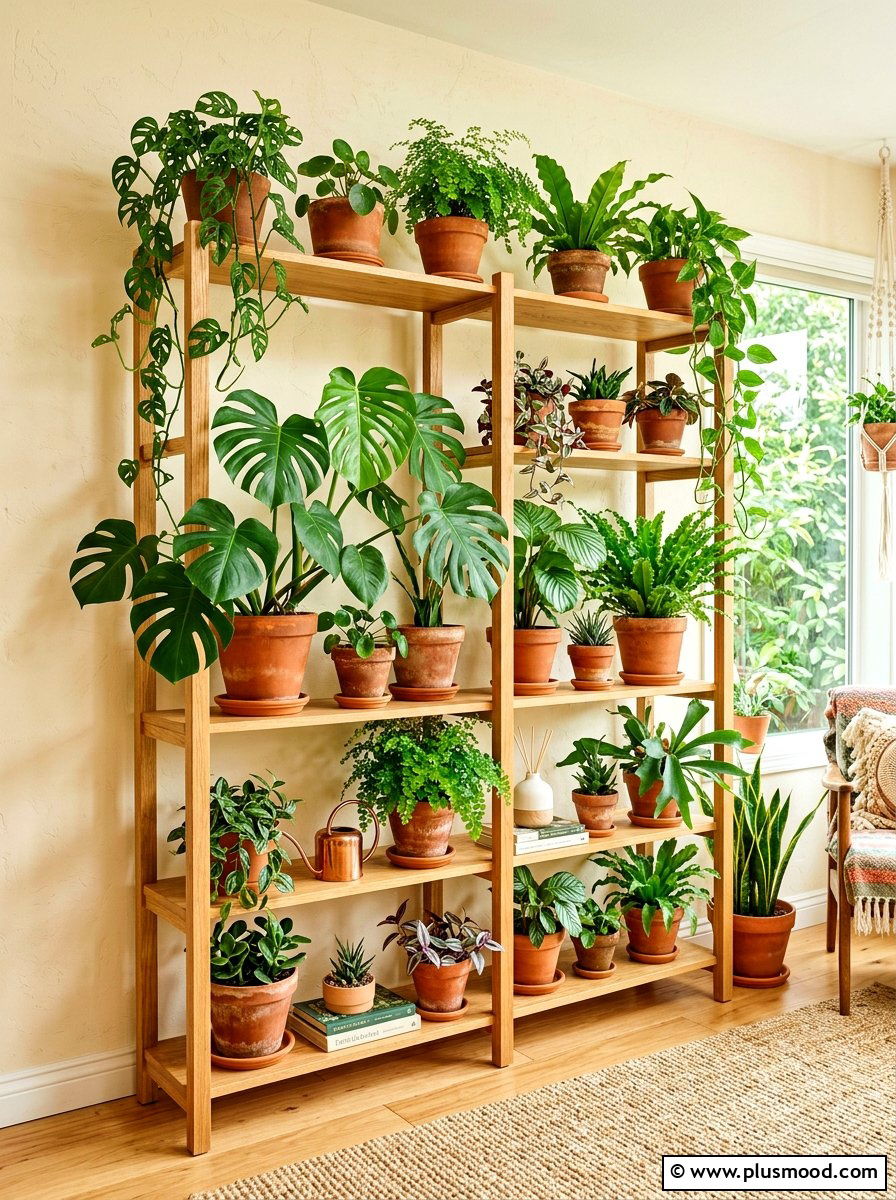 Tropical plant shelf - 25 summer shelf decor ideas