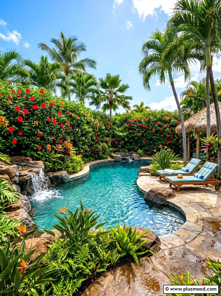 Tropical pool hedge border - 25 pool landscaping ideas with hedge border