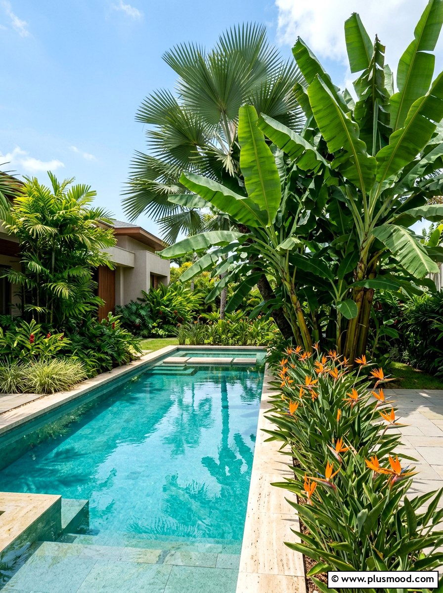 Tropical pool landscape plants - 25 pool landscaping ideas with flower beds