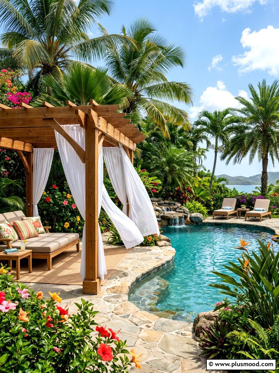 Tropical pool landscaping - 25 pool landscaping ideas with pergola shade