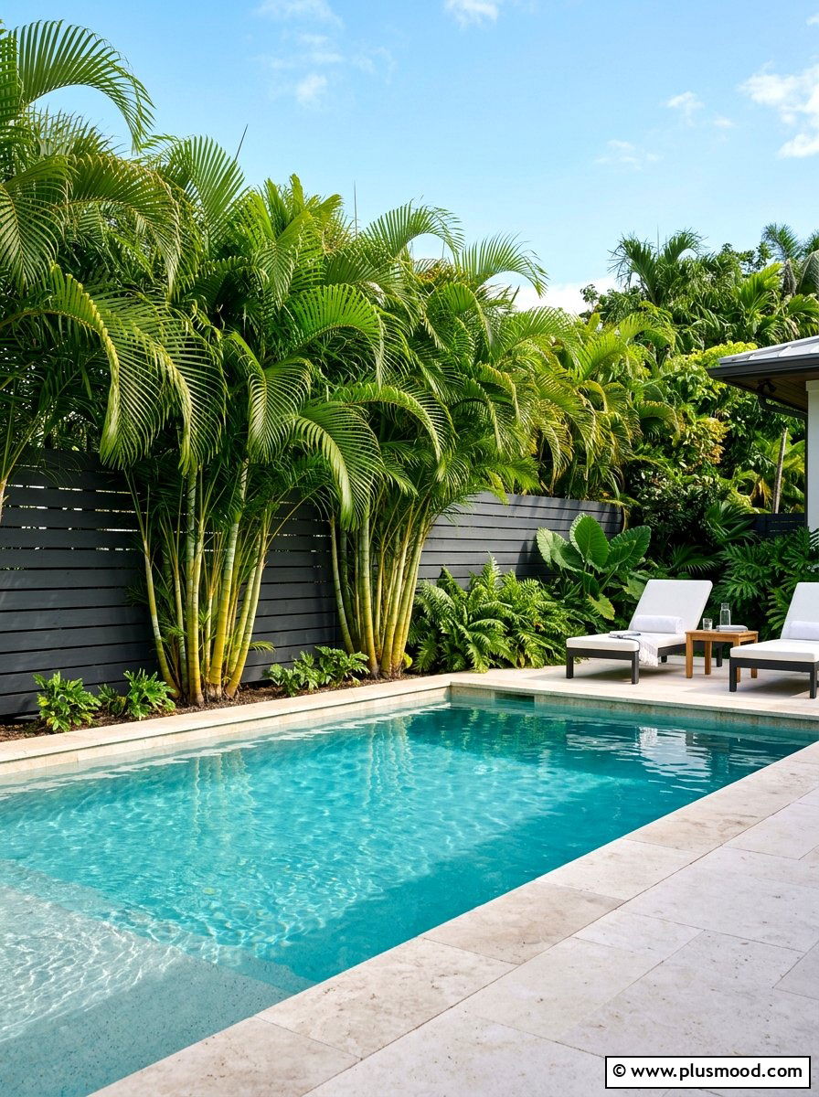 Tropical pool landscaping with areca palms - 25 summer pool landscaping ideas with palms