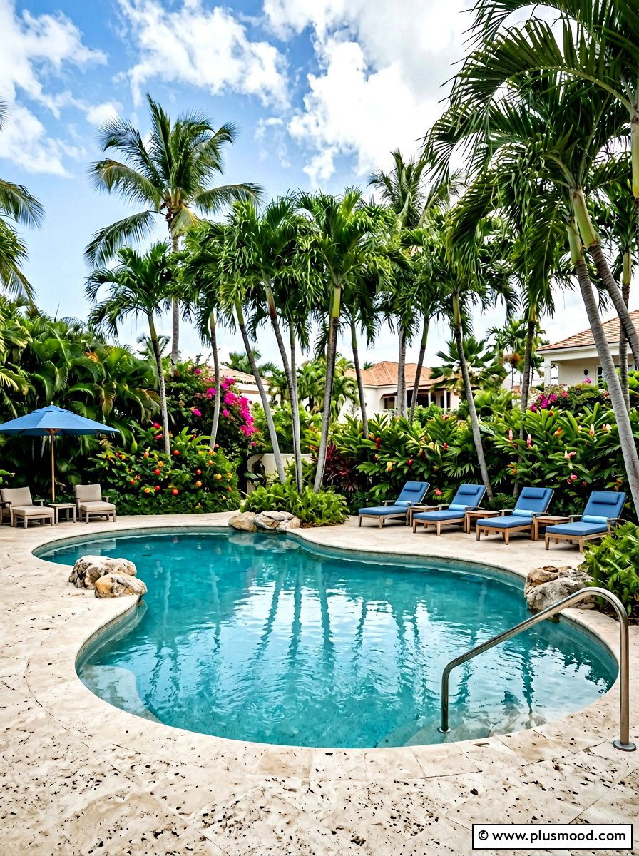 Tropical pool landscaping with areca palms - 25 pool landscaping ideas with palm trees