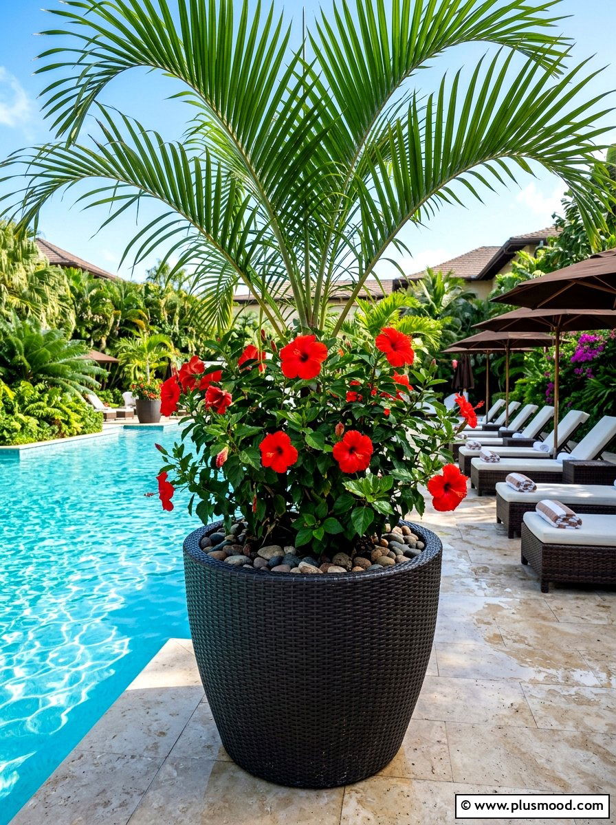 Tropical poolside palm tree container - 25 summer backyard planter ideas