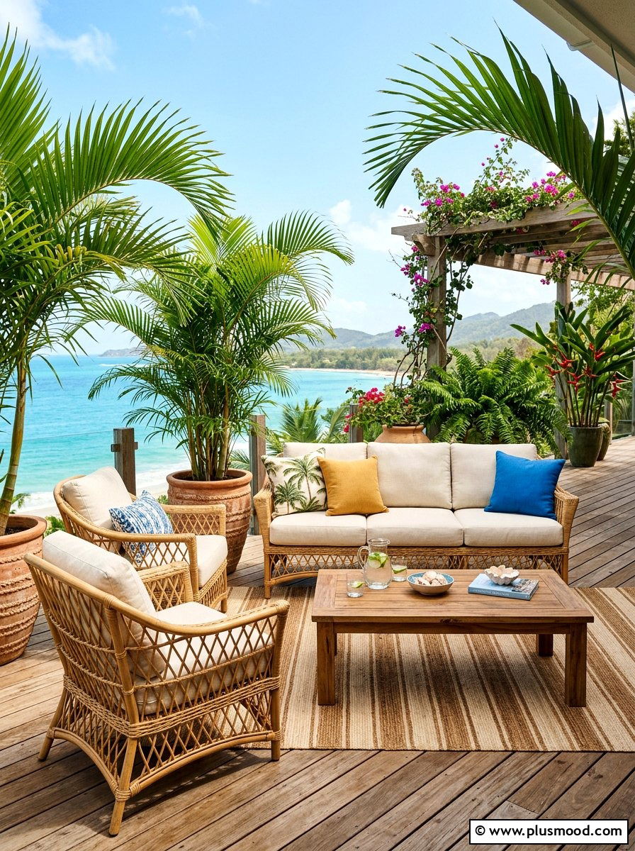 Tropical rattan seating - 25 summer backyard tropical ideas