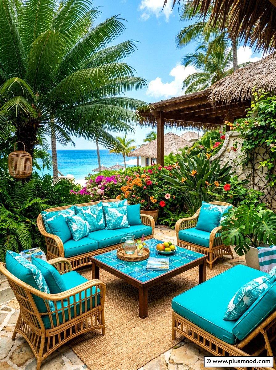 Tropical teal patio - 25 summer patio color ideas