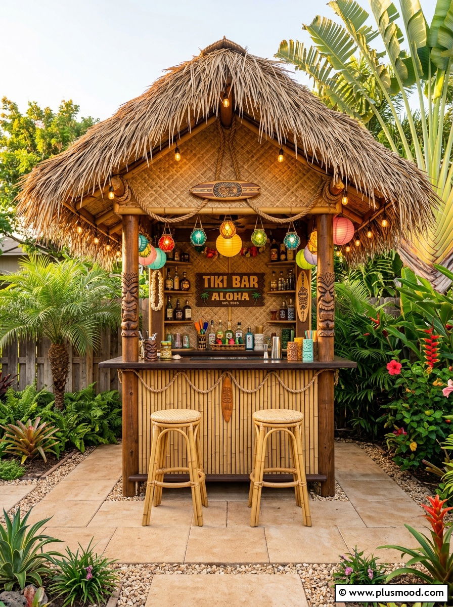 Tropical tiki bar for small garden - 25 small backyard ideas with outdoor bar