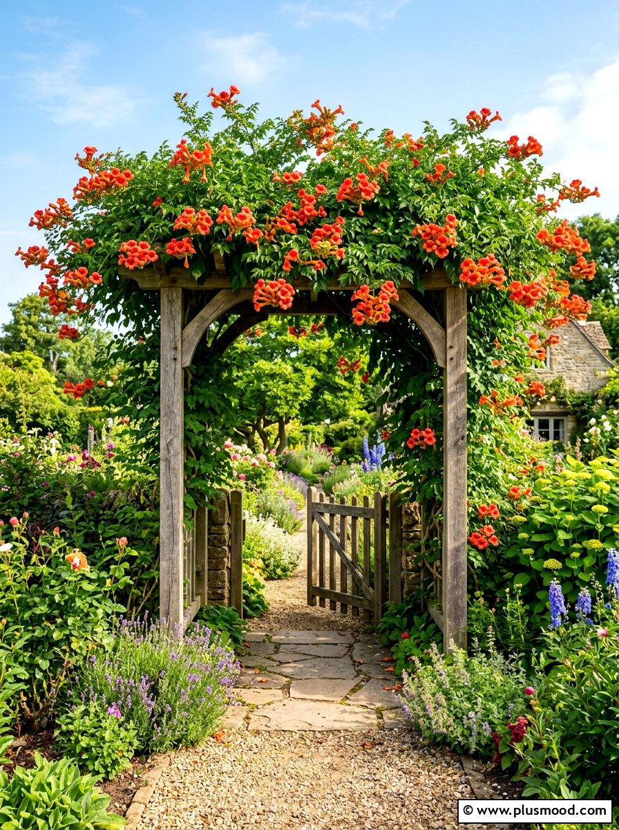 Trumpet Vine Trellis - 25 summer pollinator landscaping ideas