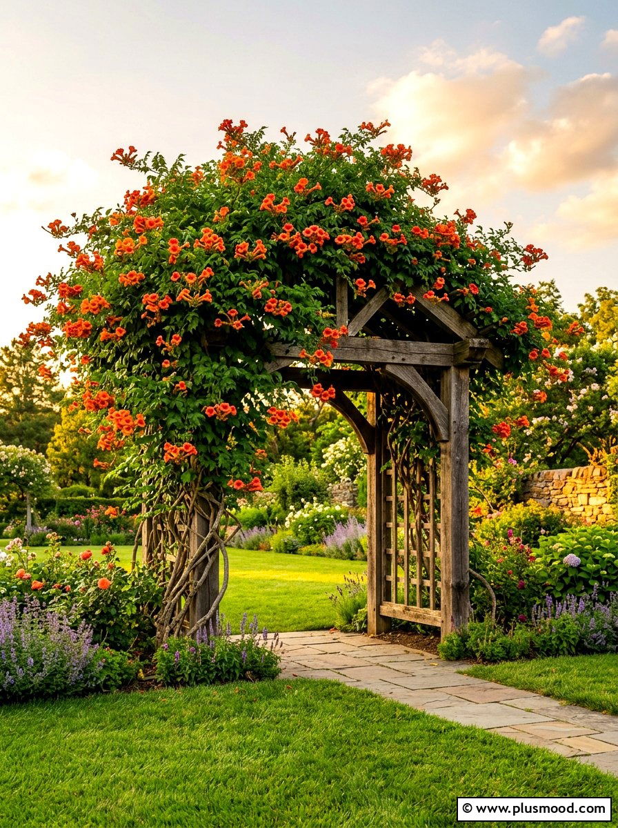 Trumpet vine garden trellis - 25 summer hummingbird garden ideas