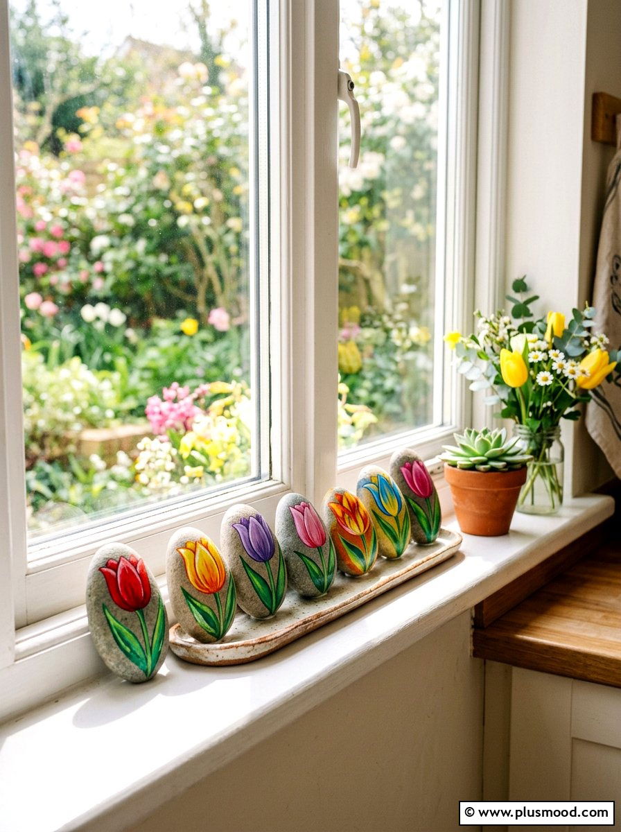 Tulip Painted Rock - 25 painted rock ideas with flowers