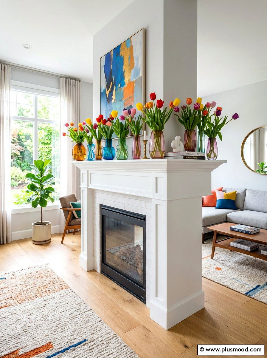 Tulip vase display - 25 summer floral decor ideas for living room