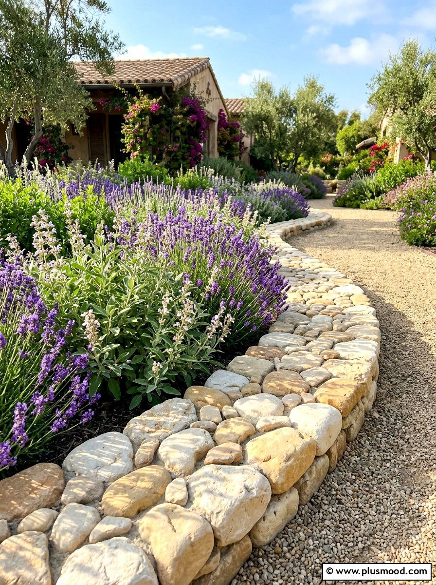 Tumbled Stone Border - 25 summer flower bed edging ideas