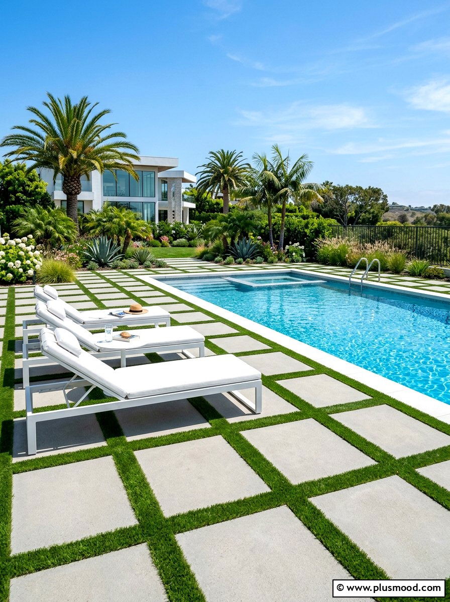 Turf And Paver Pool Deck - 25 summer pool patio ideas