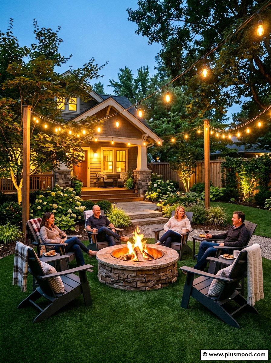 Turf around fire pit - 25 small backyard ideas with artificial turf