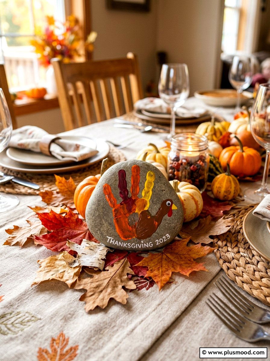 Turkey Handprint Painting - 25 painted rock ideas with handprint art