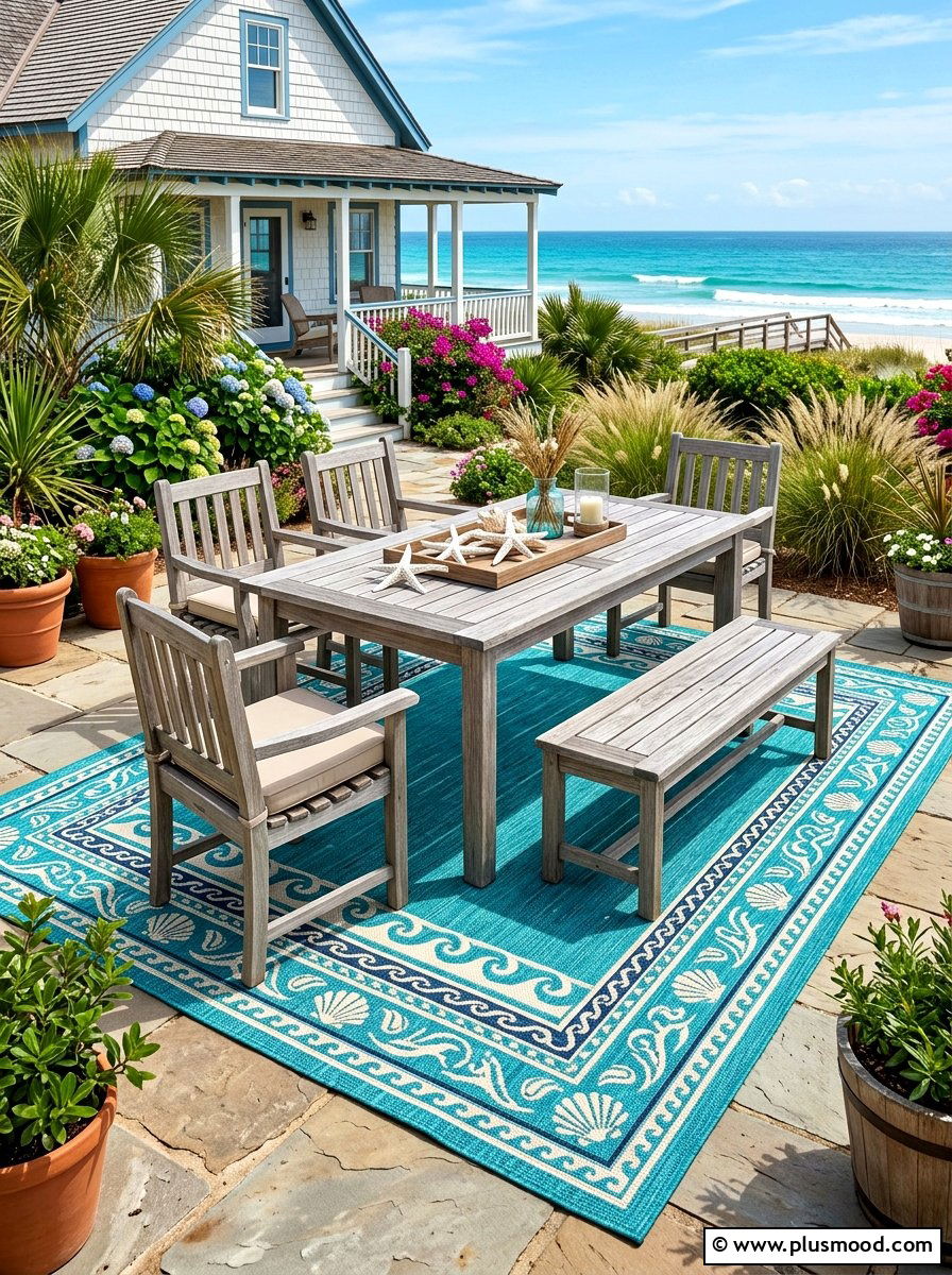 Turquoise Coastal Patio Rug - 25 summer patio rug ideas