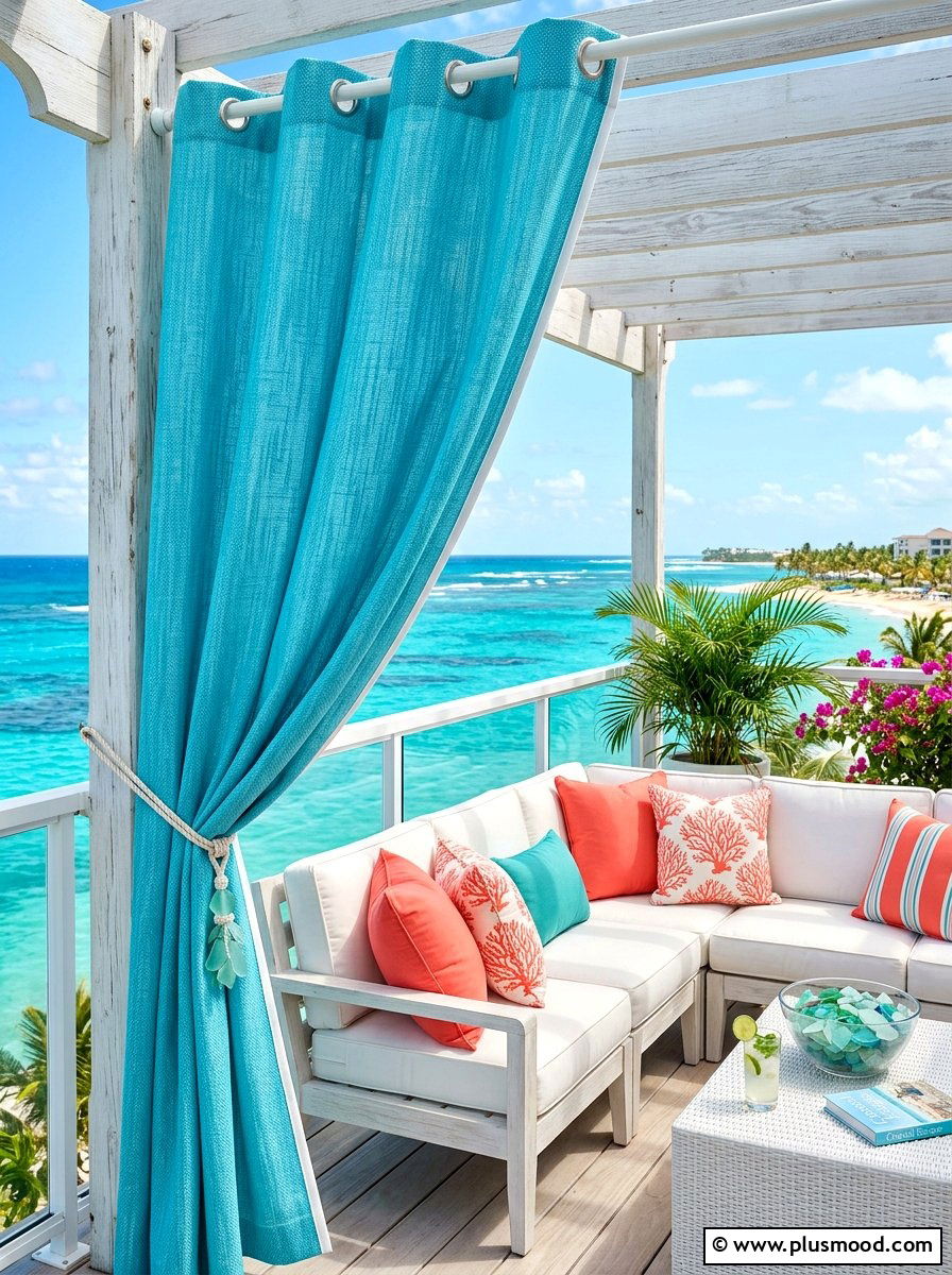 Turquoise Ocean Balcony Curtains - 25 summer balcony curtain ideas