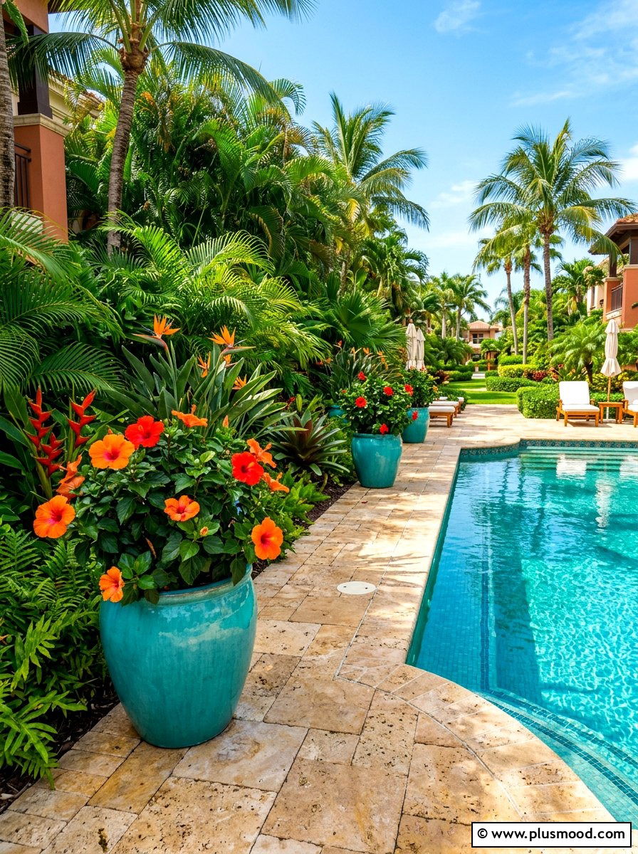 Turquoise Poolside Garden - 25 summer blue planter styling ideas