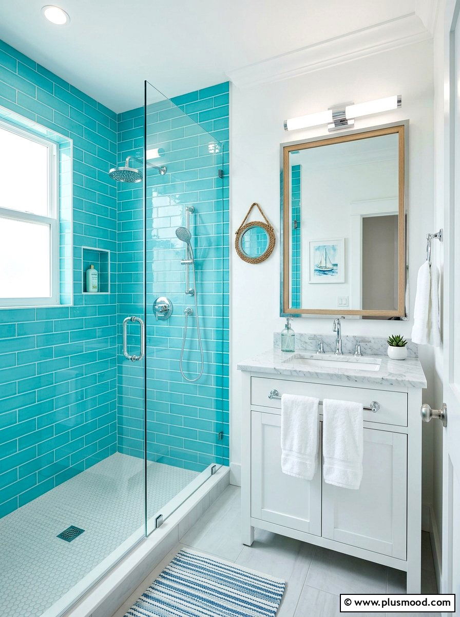 Turquoise Tiled Bath - 25 summer beach house decor ideas
