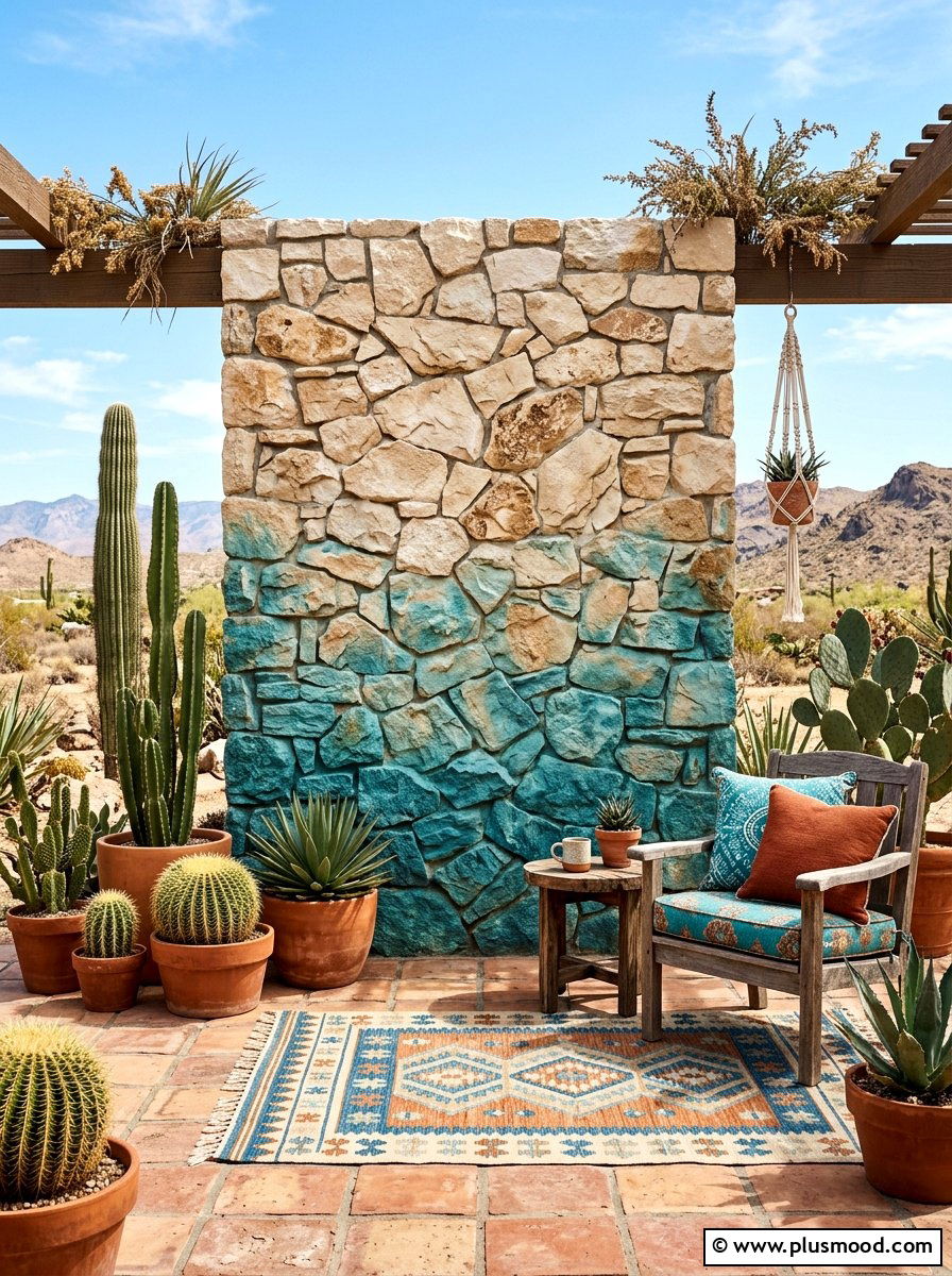 Turquoise and cream desert ombre stone - 25 painted rock ideas with ombre design