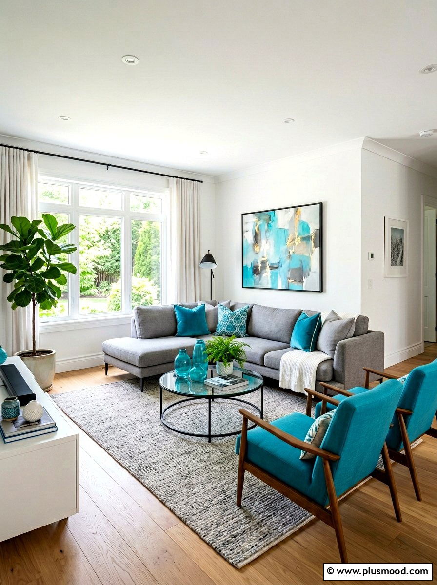 Turquoise living room accents - 25 blue summer living room ideas