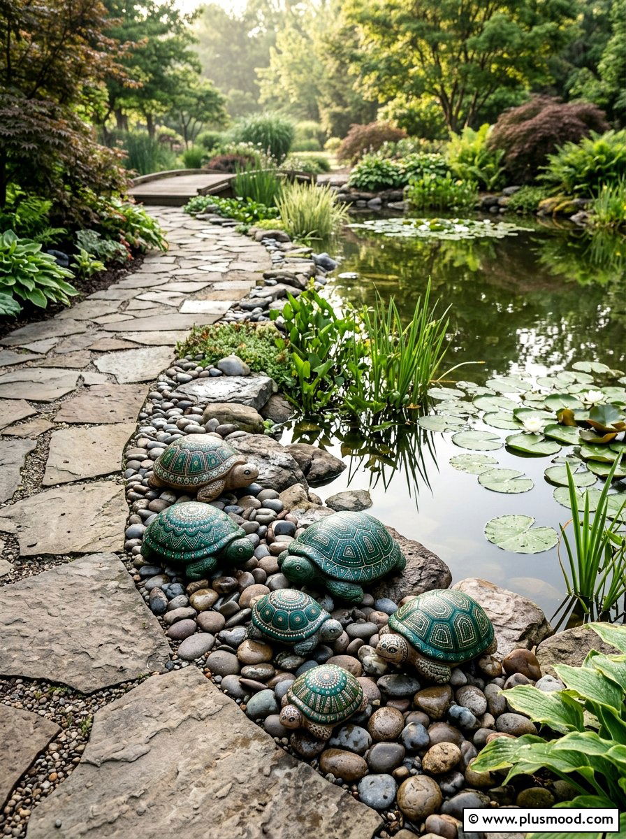 Turtle Garden Rocks - 25 painted rock ideas for pathway art