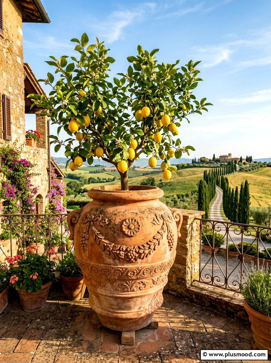 Tuscan Style Terracotta Urn - 25 summer lemon tree planter ideas