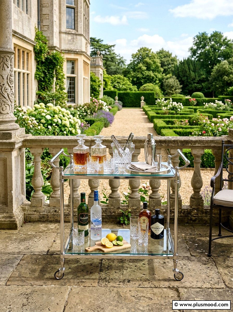 Two Tier Glass Bar Trolley - 25 summer patio bar cart ideas