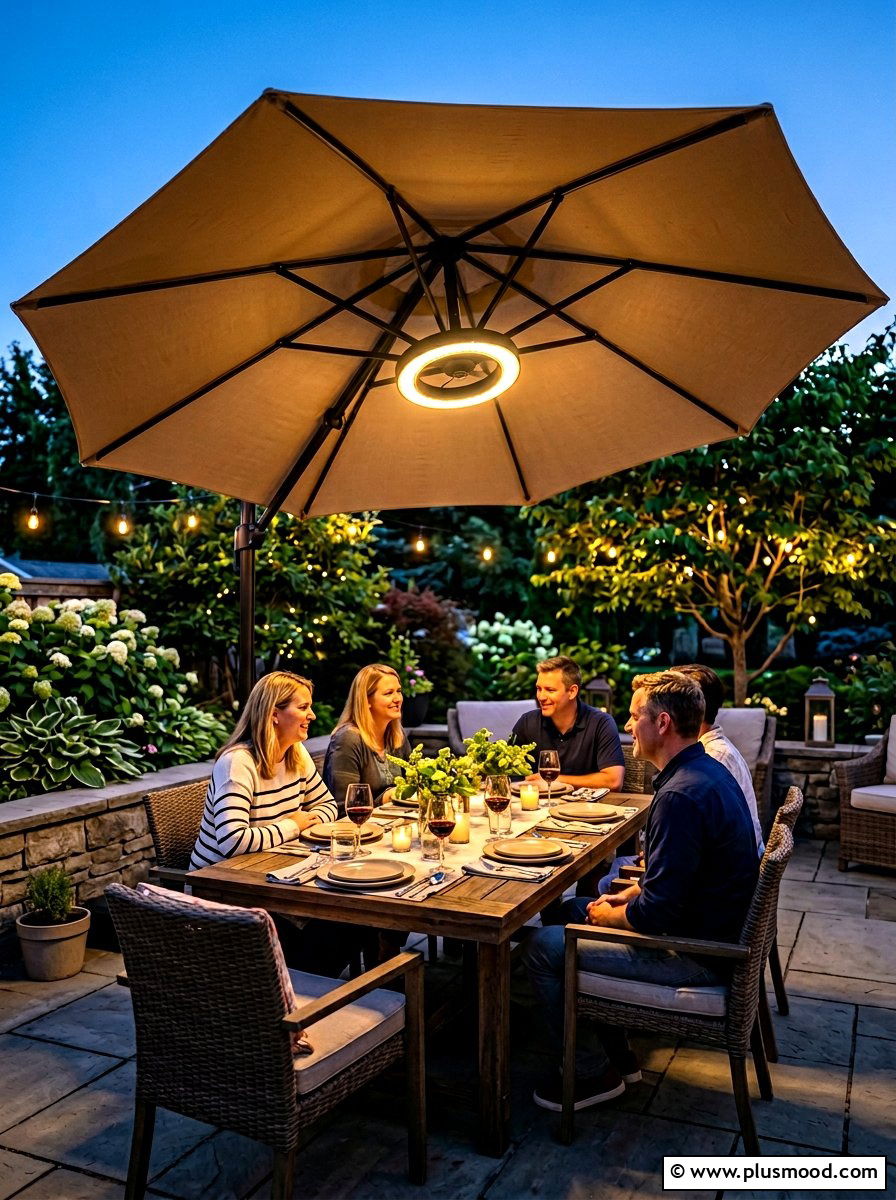 Umbrella Lights - 25 summer garden lighting ideas