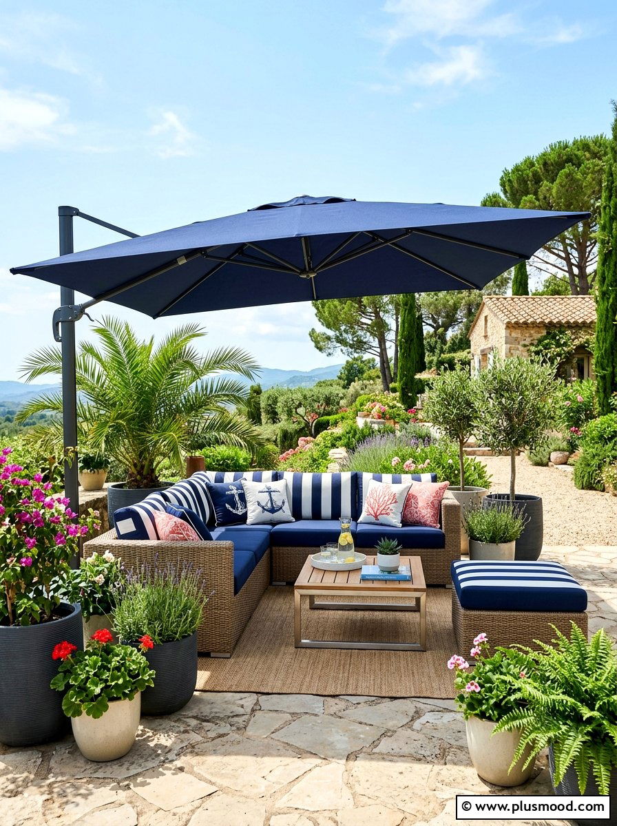 Umbrella Shaded Seating - 25 summer patio party ideas
