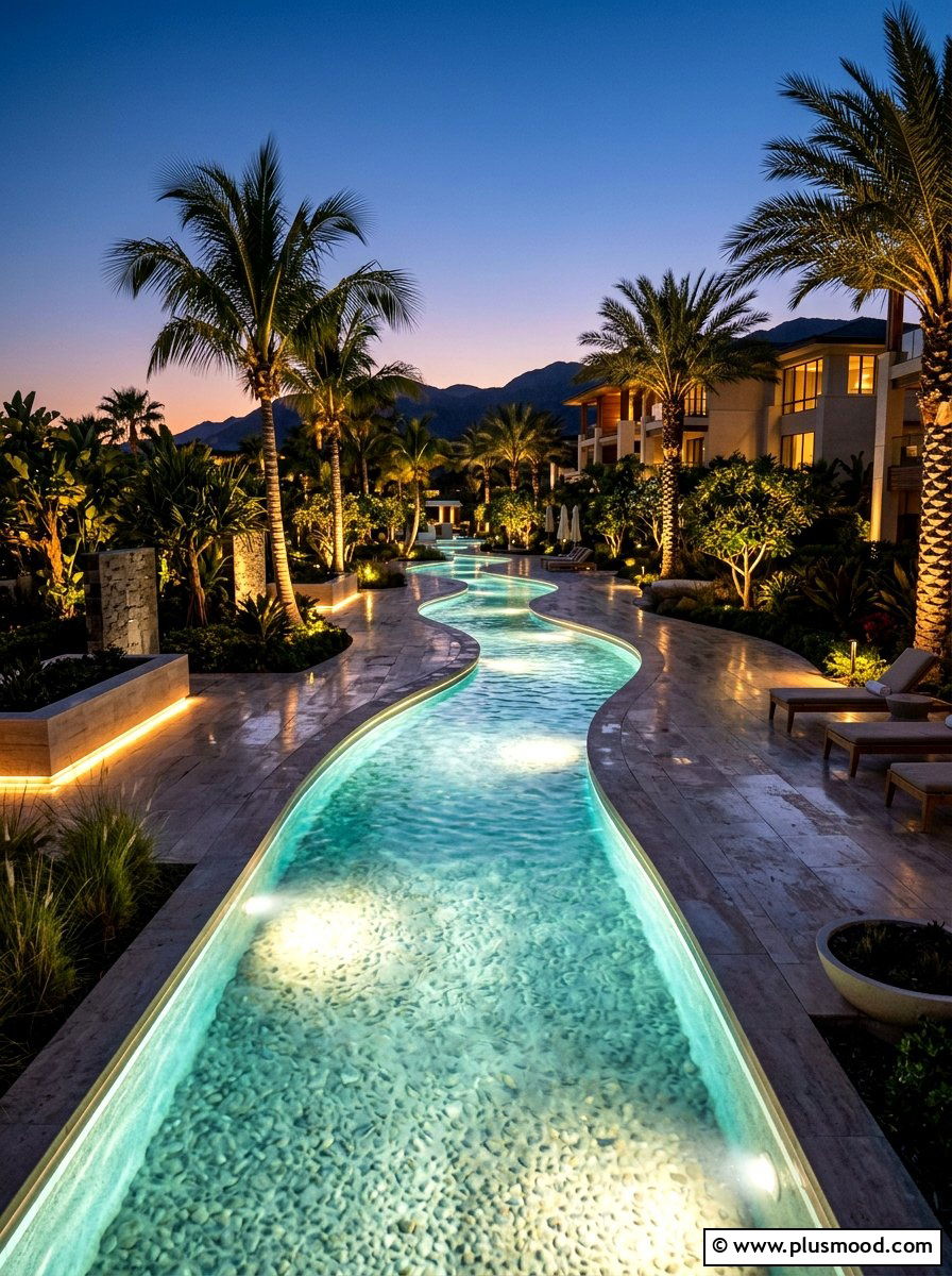 Underwater LED Lighting - 25 pool landscaping ideas for lazy river pools