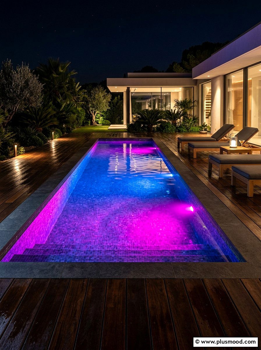 Underwater Pool Color Changing Lights - 25 pool landscaping ideas with night lighting