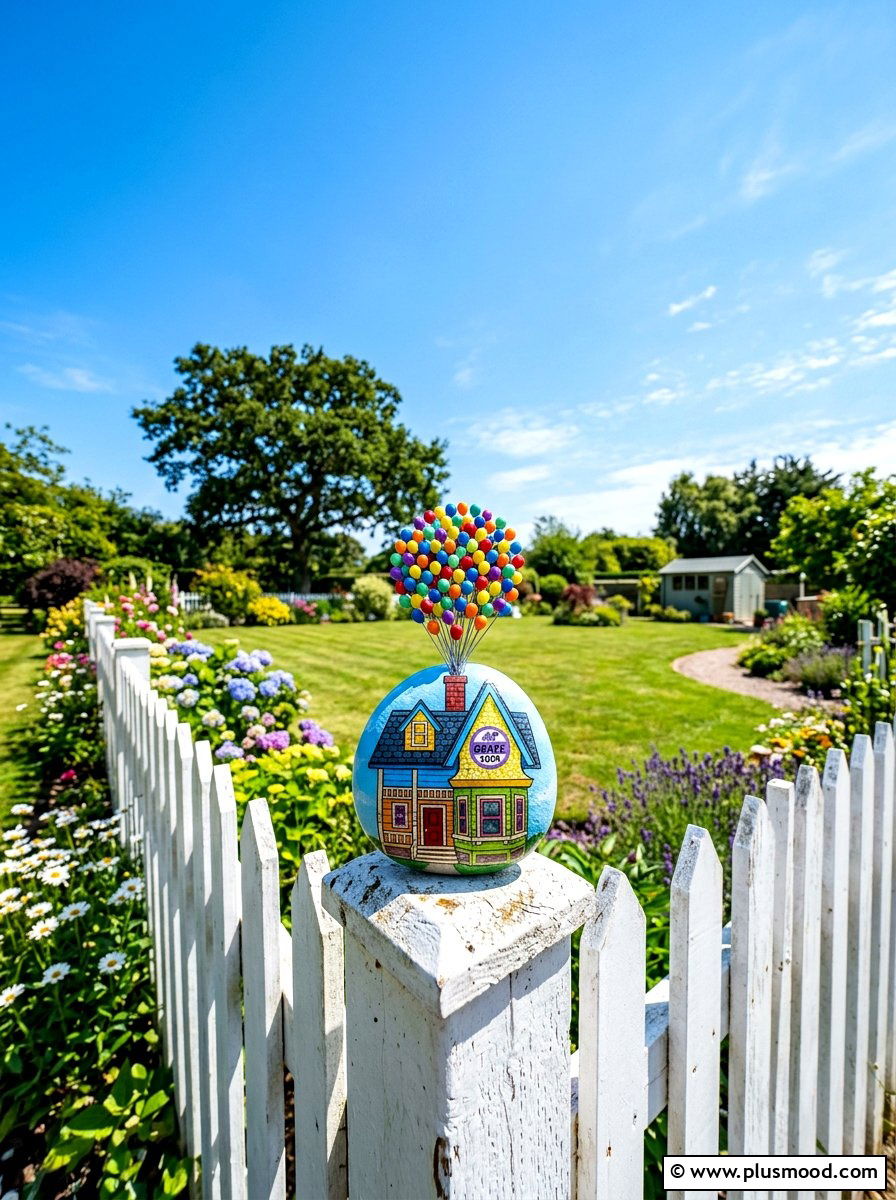 Up Movie Balloon House Painted Rock - 25 painted rock ideas with Disney characters
