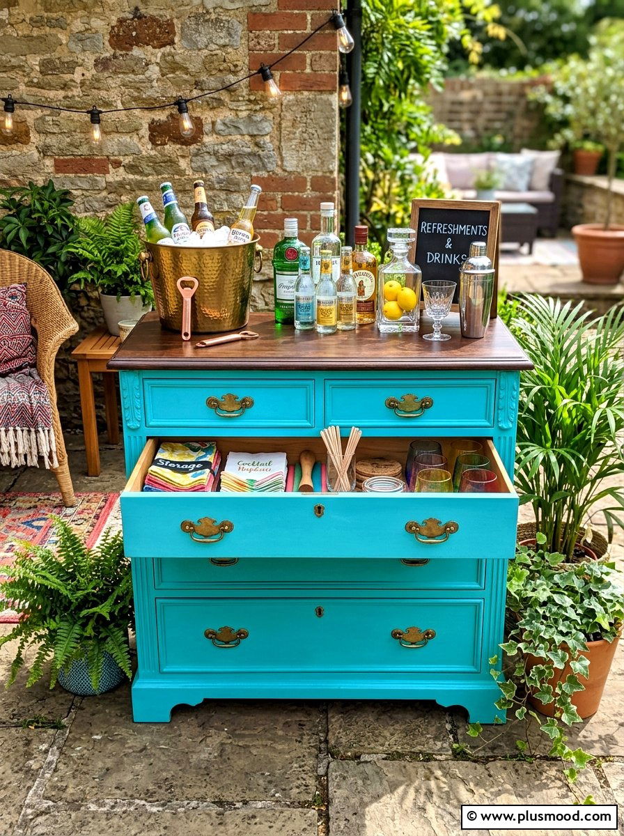 Upcycled Dresser Beverage Center - 25 summer patio bar ideas