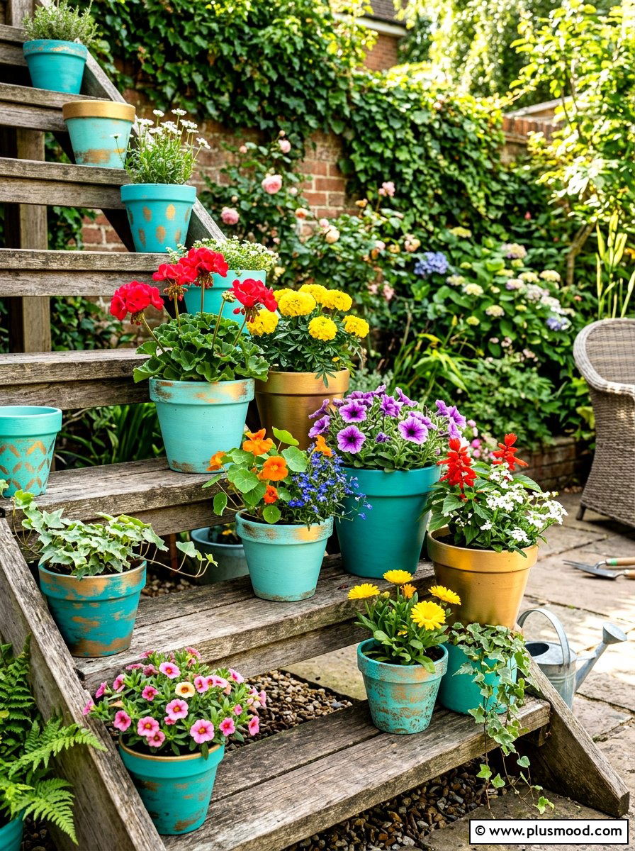 Upcycled Flower Pots - 25 summer backyard cheap makeover ideas