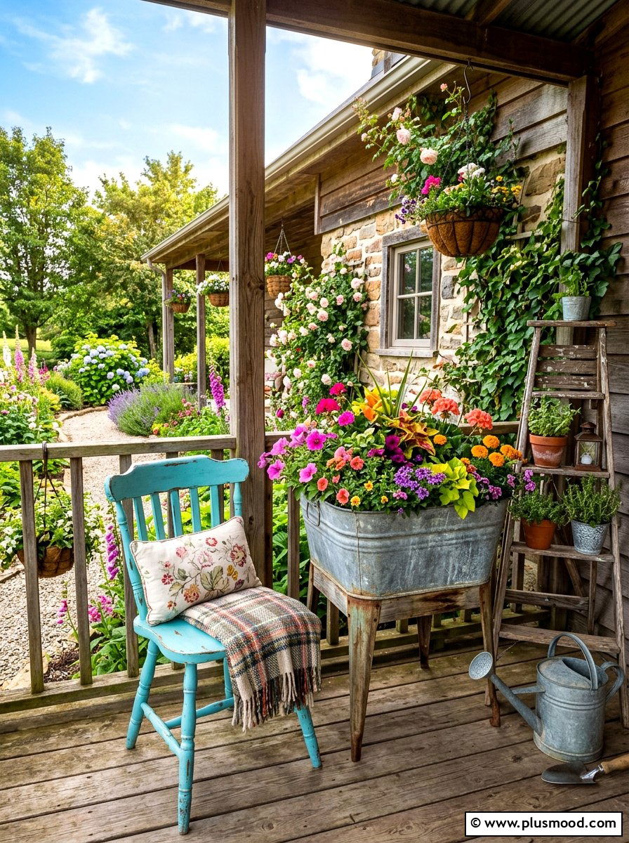 Upcycled Porch Charm - 25 summer front porch ideas on a budget