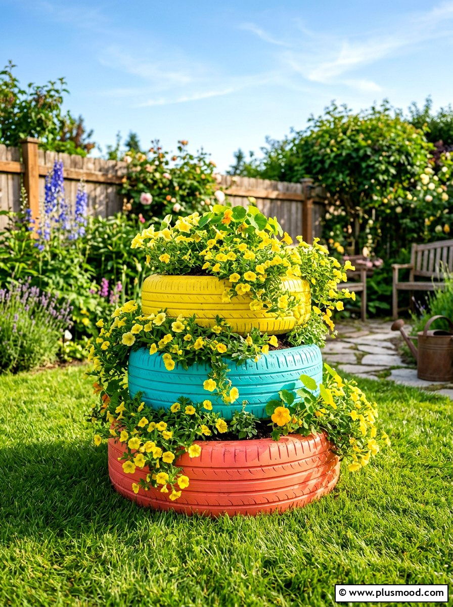 Upcycled Tire Garden - 25 summer garden ideas on a budget