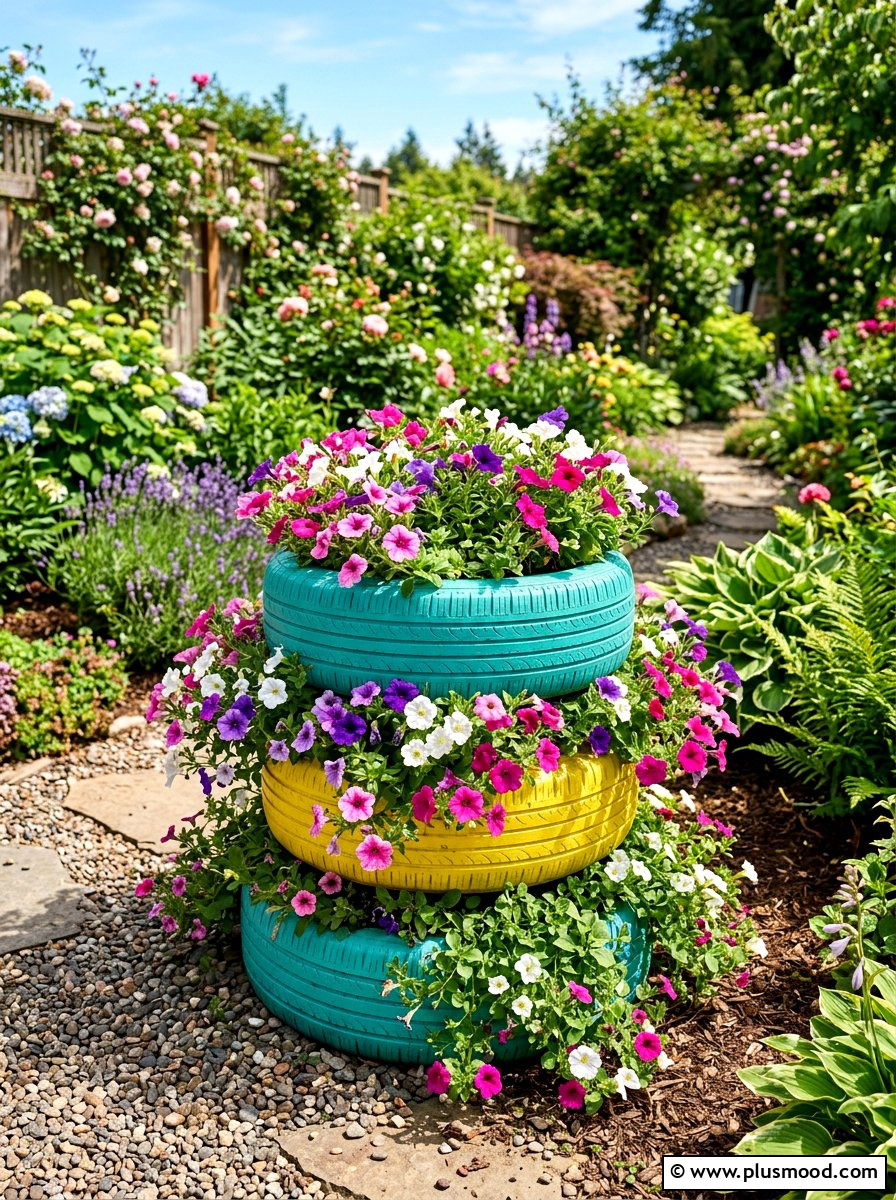 Upcycled Tire Planter - 25 Outdoor Garden Decor Ideas