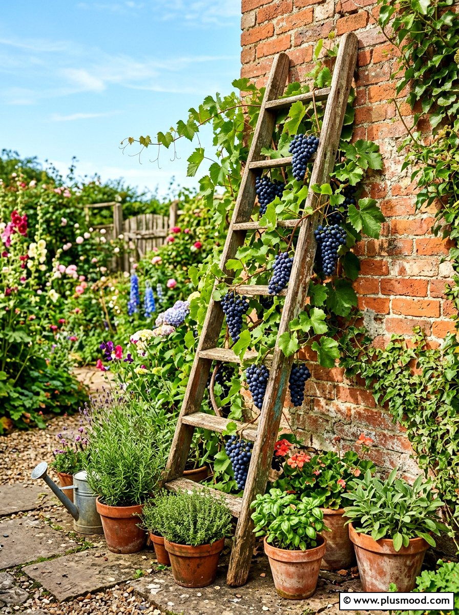Upcycled Wooden Ladder - 25 summer garden trellis ideas