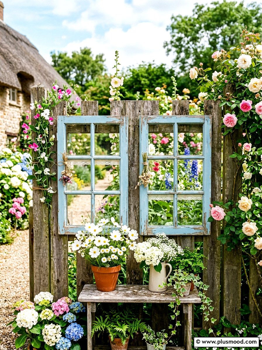 Upcycled window frame decor - 25 summer backyard fence decor ideas