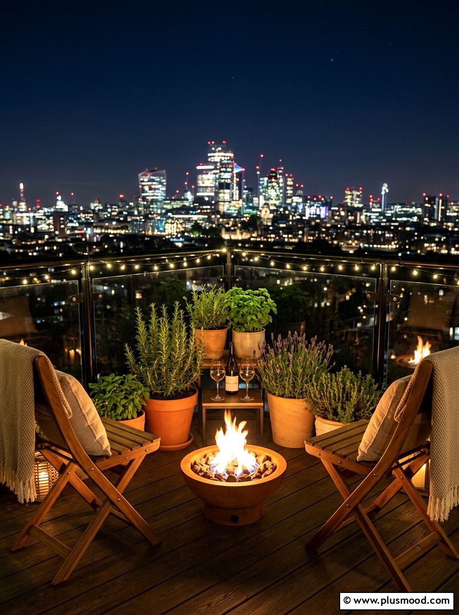 Urban Balcony Fire Table Setup - 25 small backyard ideas with fire table
