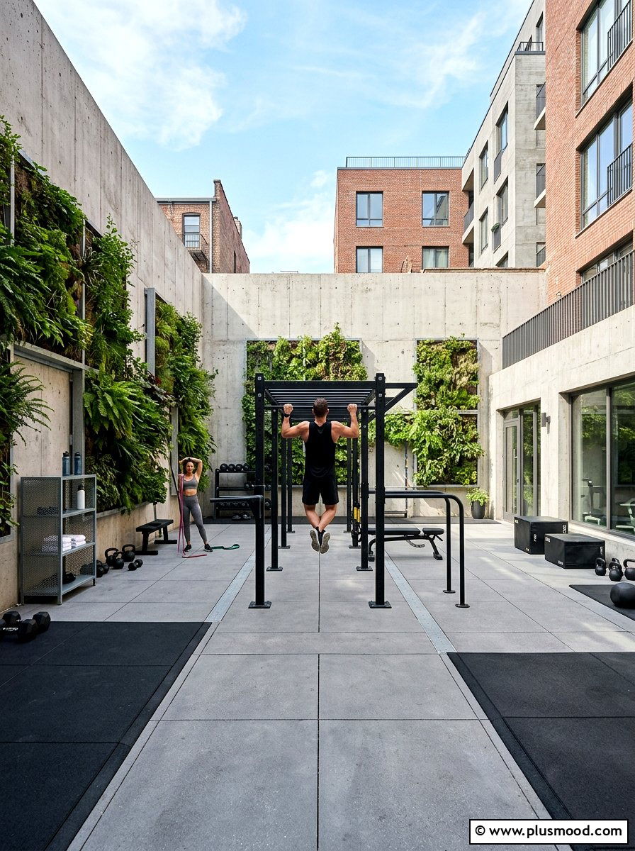 Urban Courtyard Gym - 25 small backyard ideas with outdoor gym