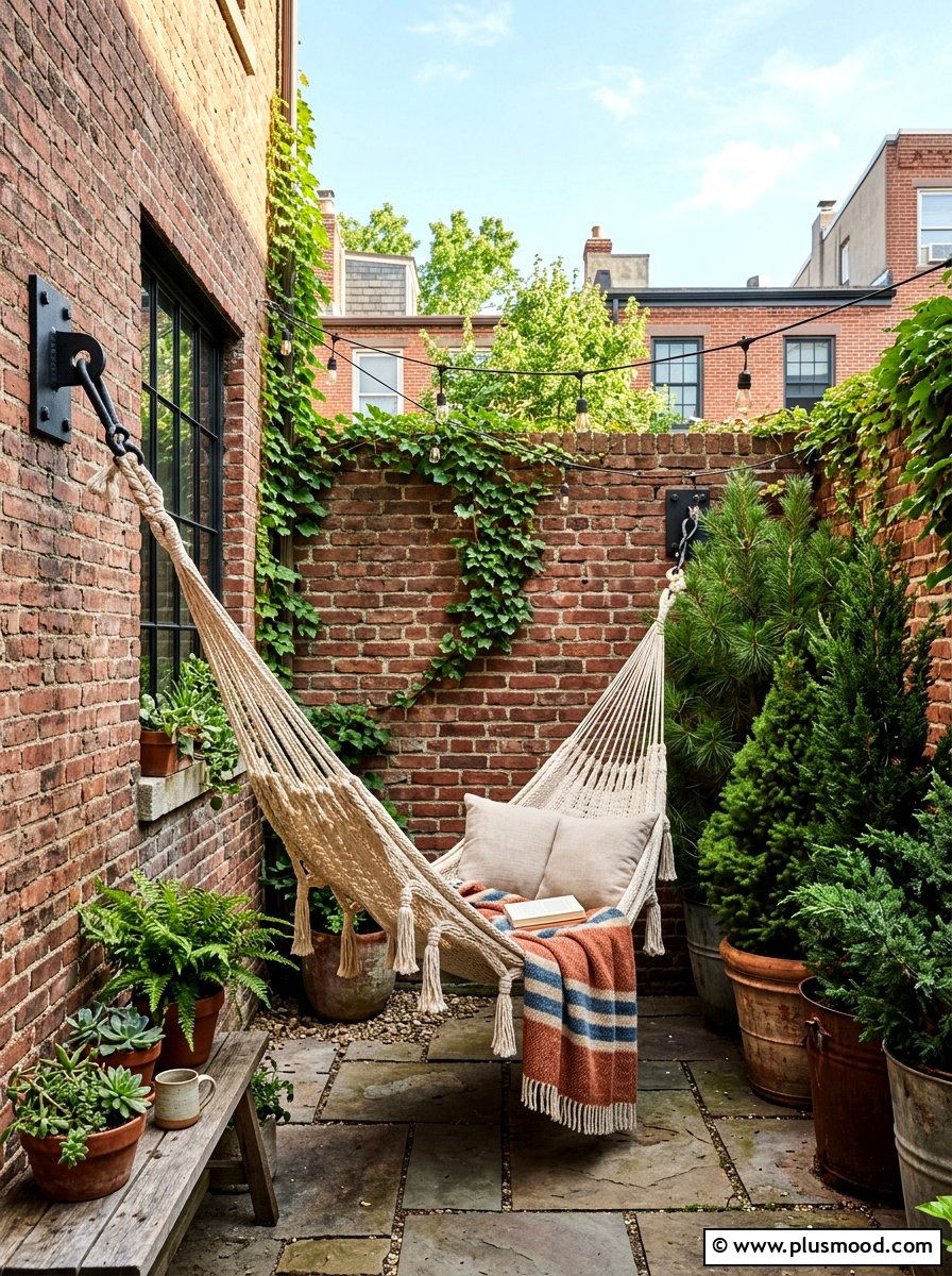 Urban Courtyard Hammock Setting - 25 small backyard ideas with hammock
